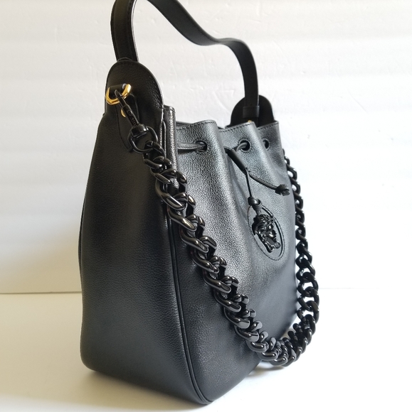 Versace La Medusa Leather Drawstring Shoulder Bag Black - Picture 4 of 14